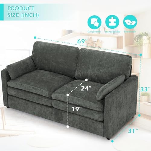 69” Chenille Love seat Sofa w/Arm Pillows - Image 2