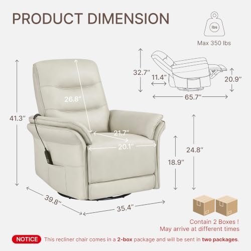 KISLOT Swivel Power Recliner Chair, Hand Remote - Image 2