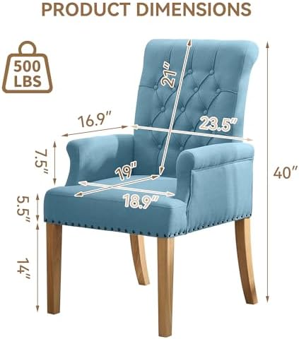 Dining Chair with Arms, Upholstered High Back Dining Room Chairs - Image 2
