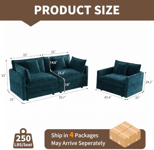 Tmsan 2 Piece Cloud Loveseat Sofa Couch and Chair Set - Image 2