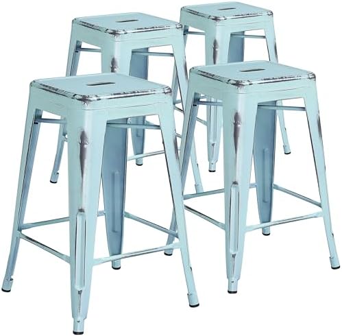 Flash Furniture Kai Commercial Grade 4 Pack 24" High Backless Distressed by FlashFurniture