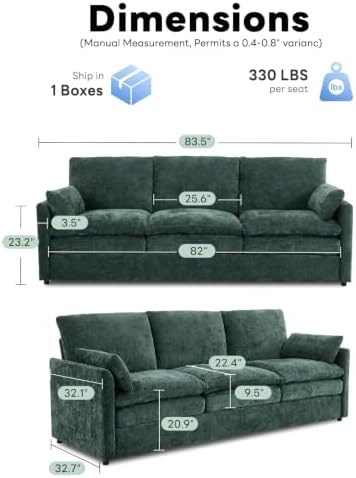 Iroomy 83" Cloud Couch, Chenille Modern Sofa 3 Seater, Comfy Plush Thick - Image 2