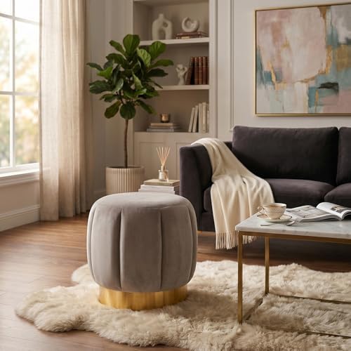 Safavieh Couture Collection Maxine Pale Taupe Velvet and Gold Channel Tufted by Unknown