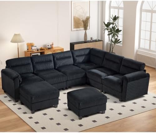 HAOMARKETS 115” Modular Sectional L Shaped Corner Sofa, Corduroy 6-Seater by HAOMARKETS