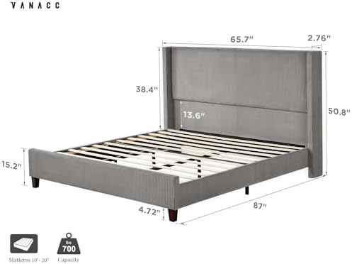 VanAcc Queen Size Corduroy Upholstered Platform Bed Frame - Image 2