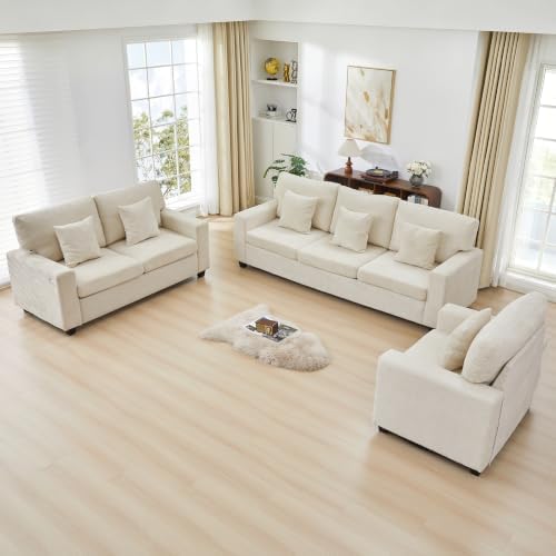 Loveseat & 3 Seater Couch with Chair Chenille Couch Set - Image 5
