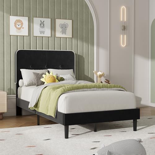 Garvee Twin-XL Bed Frame, Velvet Upholstered Platform Bed Frames - Image 4