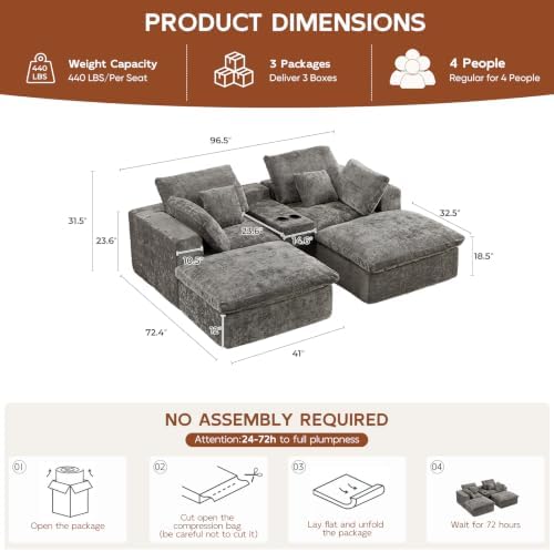 96.5" Oversized Boneless Couch Sleeper Couch - Image 2