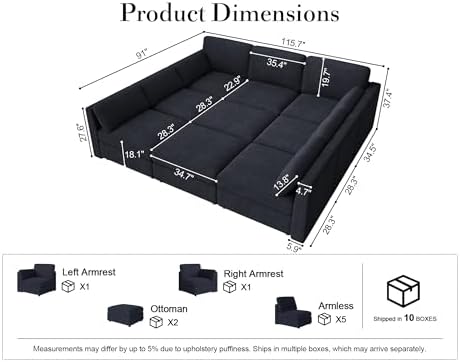 Oversized Modular Sectional Sleeper Sofa Bed Cloud Couches Blue - Image 2