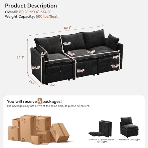 80" Sectional 3 Seater Sofa - Image 2