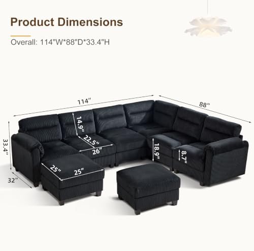 HAOMARKETS 115” Modular Sectional L Shaped Corner Sofa, Corduroy 6-Seater - Image 2