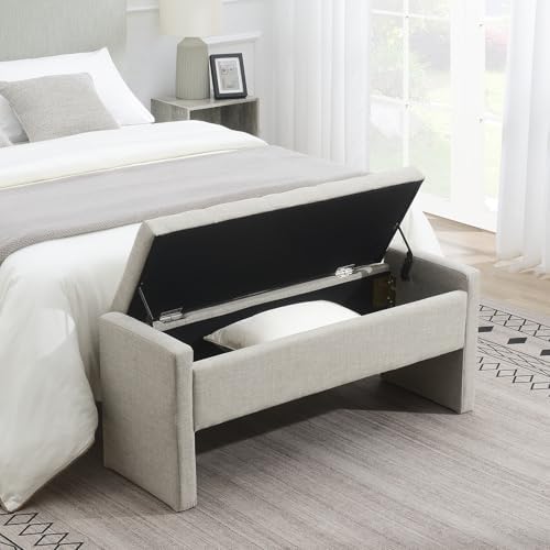 JEEOHEY Storage Ottoman Bench, Linen Tufted Large Shoe Entryway Benches - Image 4