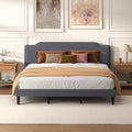 King Size Bed Frame with Upholstered Headboard, Platform Bed with Soft Linen by Chireca