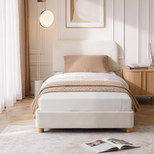 Twin Size Cloud Platform Bed for Kids, Soft Boucle Toddler Bed Frame by BERRYNEST