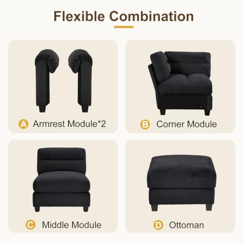 HAOMARKETS Corduroy 2-Piece Sofa Set, Upholstered Ottoman and Accent Chair Sofa - Image 6