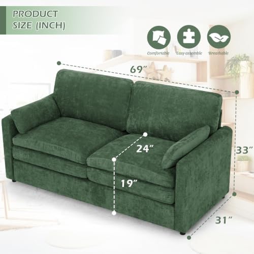 69” Chenille Love seat Sofa w/Arm Pillows - Image 2