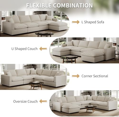 Modern Sectional Linen Couch for Living Room V Shape Sofas, 5 Seat - Image 6