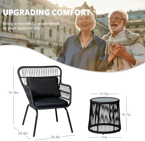 3 Piece Outdoor Wicker Furniture Bistro Set, Rattan Chairs Conversation Sets - Image 5