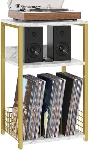 LELELINKY Large White Marble Record Player Stand by LELELINKY