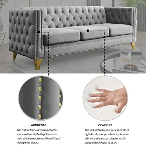 mikibama 80.5" Velvet 3 Seater Sofa Couch - Image 4