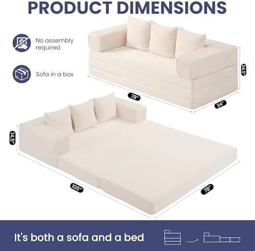 Convertible Sofa Bed Couch, 78’’ Oversized 4-in-1 Boneless Couches - Image 3