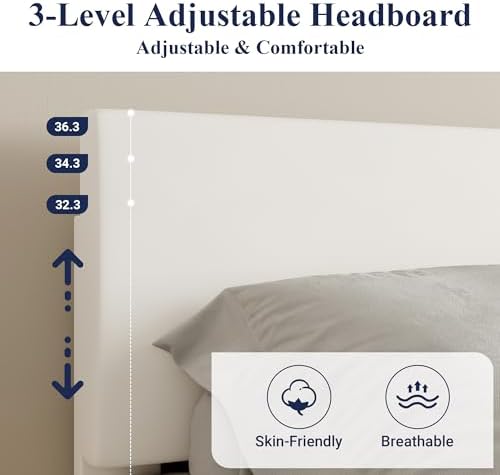 Allewie Queen Size Upholstered Bed Frame Adjustable Headboard - Image 4