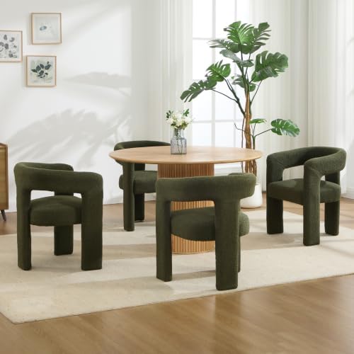 Modern Barrel Dining Chairs Set of 6, No Assembly Sherpa Upholstered Dining - Image 6