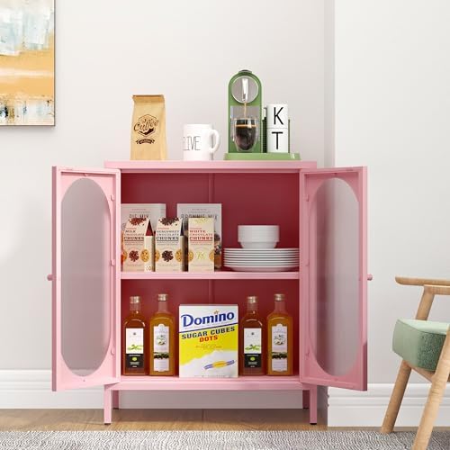 Small 2 Transpanrent Door Metal Storage Side Buffet Cabinet - Image 5