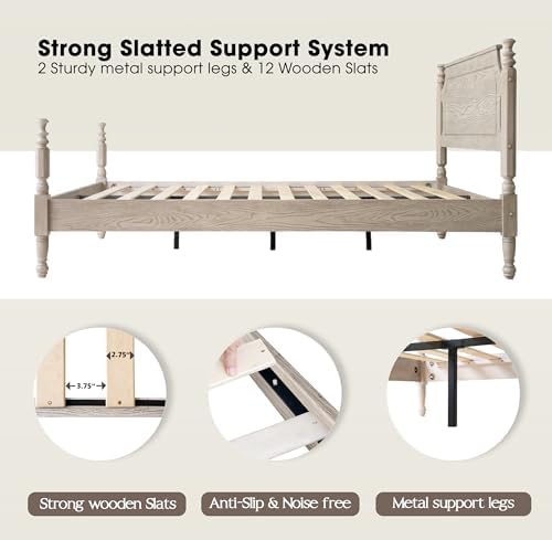 Solid Wood King Size Platform Bed Frame - Image 6