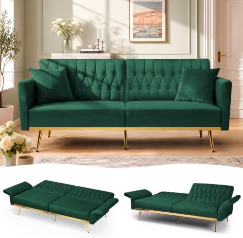 70” Velvet Futon Sofa Bed w/Adjustable Armrests by ACMEASE