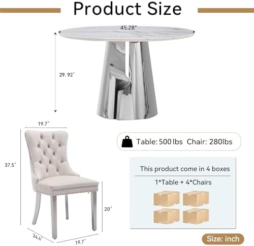 45” Round Dining Table Set For 4, Kitchen Table - Image 6