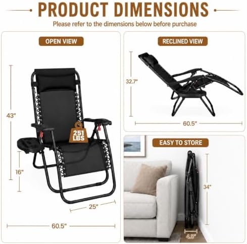 Yaheetech 26" Zero Gravity Recliners Adjustable Set of 2 - Image 2