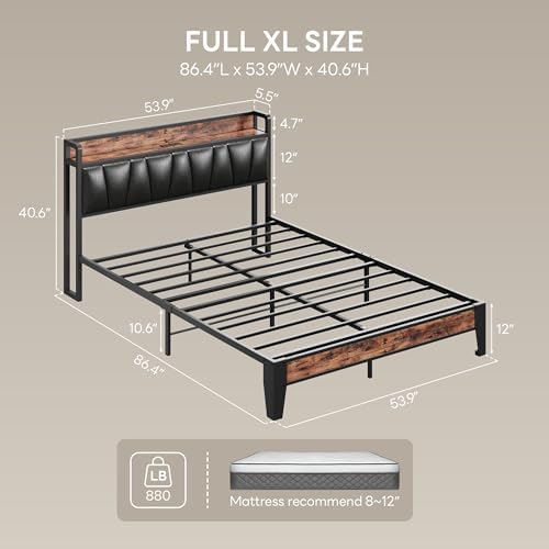 LIKIMIO Full XL Bed Frame with Storage Headboard and Charging Station - Image 2