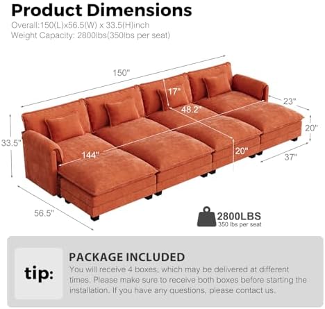 ELUCHANG 150" Oversized Sectional Sofa Bed, Modular Sleeper Cloud Couch - Image 2