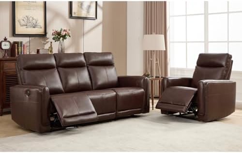 CANMOV Genuine Leather Power Recliner Sofa Set, Power Reclining Couch Set - Image 5