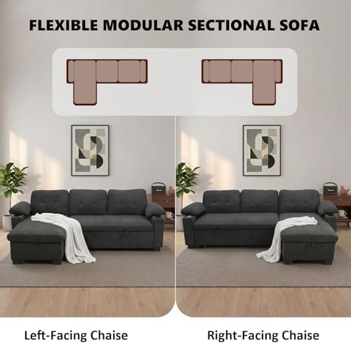 KCGKCG 93" L Shaped Sleeper Sofa Bed, Pull Out Sectional Couch - Image 6