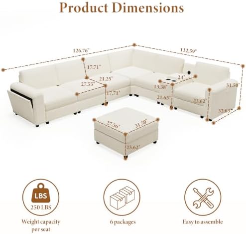 Vesgantti Modular 6-Seater Chenille L Shaped Sectional Sofa - Image 2