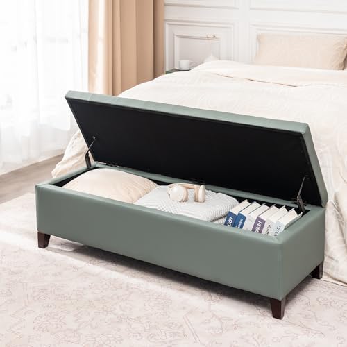 Ottoman with Storage 51 Inch Faux Leather Storage Bench - Image 3