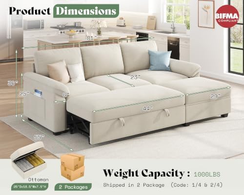 AMERLIFE 81" Sofa Bed, Sleeper Sofa - Image 3