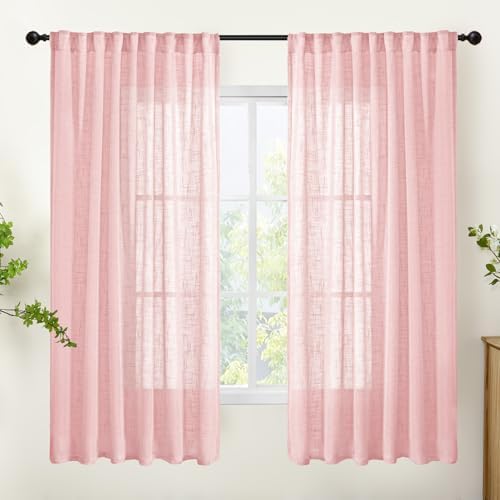 YoungsTex Light Pink Linen Curtains 63 Inch Length by YoungsTex