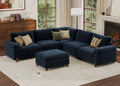 SITJOY Cloud Couch Sectional, 5 Seater V Shape Sofa, Chenille in Navy Blue by SitjoyComfortableSitting