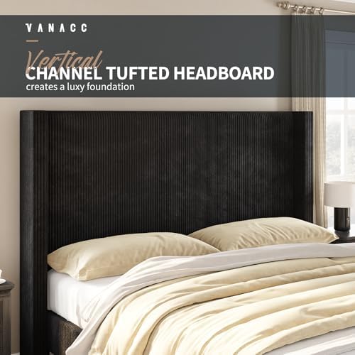 VanAcc King Size Corduroy Platform Bed Frame - Image 5