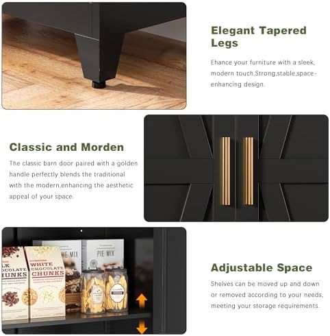 COFaR Black Farmhouse Storage Kitchen Pantry Cabinet - Image 4
