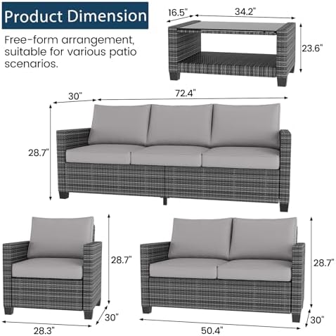GAOMON 5-Piece Outdoor Patio Furniture Sets, 7 Seat PE Rattan Furniture - Image 4