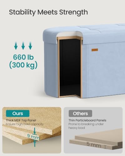 SONGMICS Folding Ottoman with Storage, Oval Bench, Velvet Fabric - Image 4