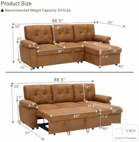 healthomse 88.5" Modular Sleeper Sofa Bed - Image 2