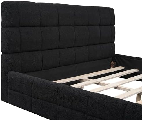 SOFTSEA Queen Size Upholstered Platform Bed, Fleece Floor Bed - Image 7