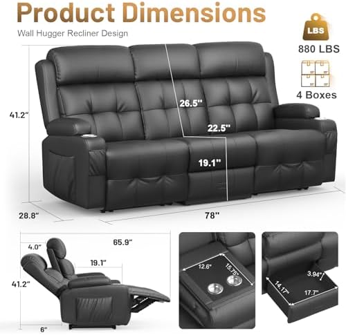 RV Reclining Sofa, Home Theater Seating Loveseat Couch - Image 2