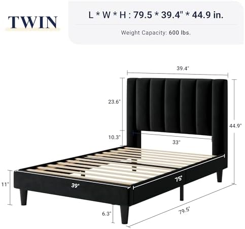 Allewie Twin Bed Frame/Velvet Upholstered Bed Frame - Image 2