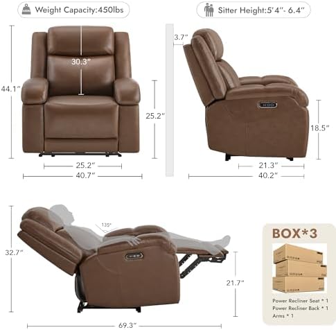 Watson & Whitely Oversized Genuine Leather Wall Hugger Power Recliner - Image 3
